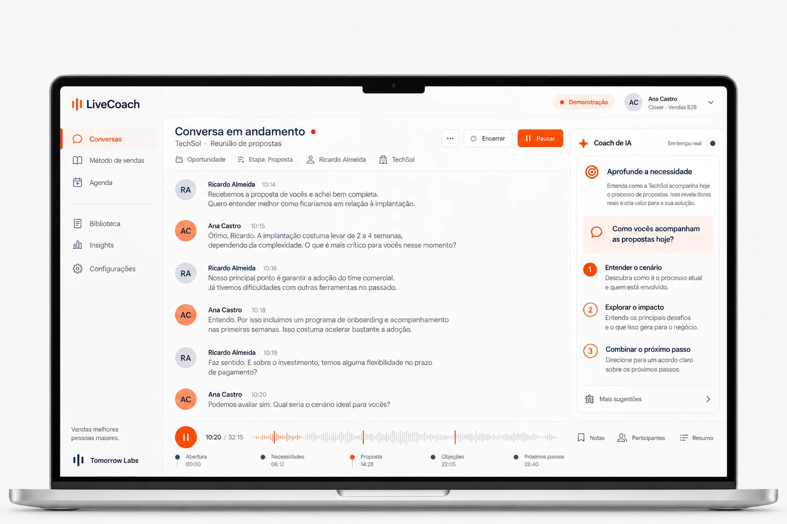 Apresentação do projeto LiveCoach em um notebook